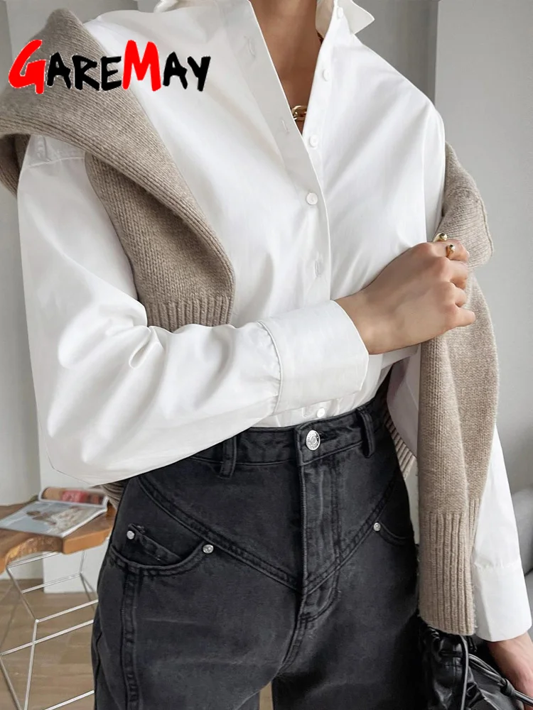 

White Women's Oversize Shirt Cotton 100% Blouse 2022 Elegant Autumn Khaki Basic Top Collar Long Sleeve Beautiful Blouses Vintage