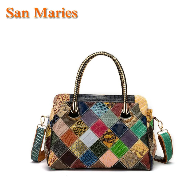 

San Maries Genuine Leather Women's High Quality Casual Design Colorful Handbag Shoulder bag Ladies Patent Leather Ladies Tote