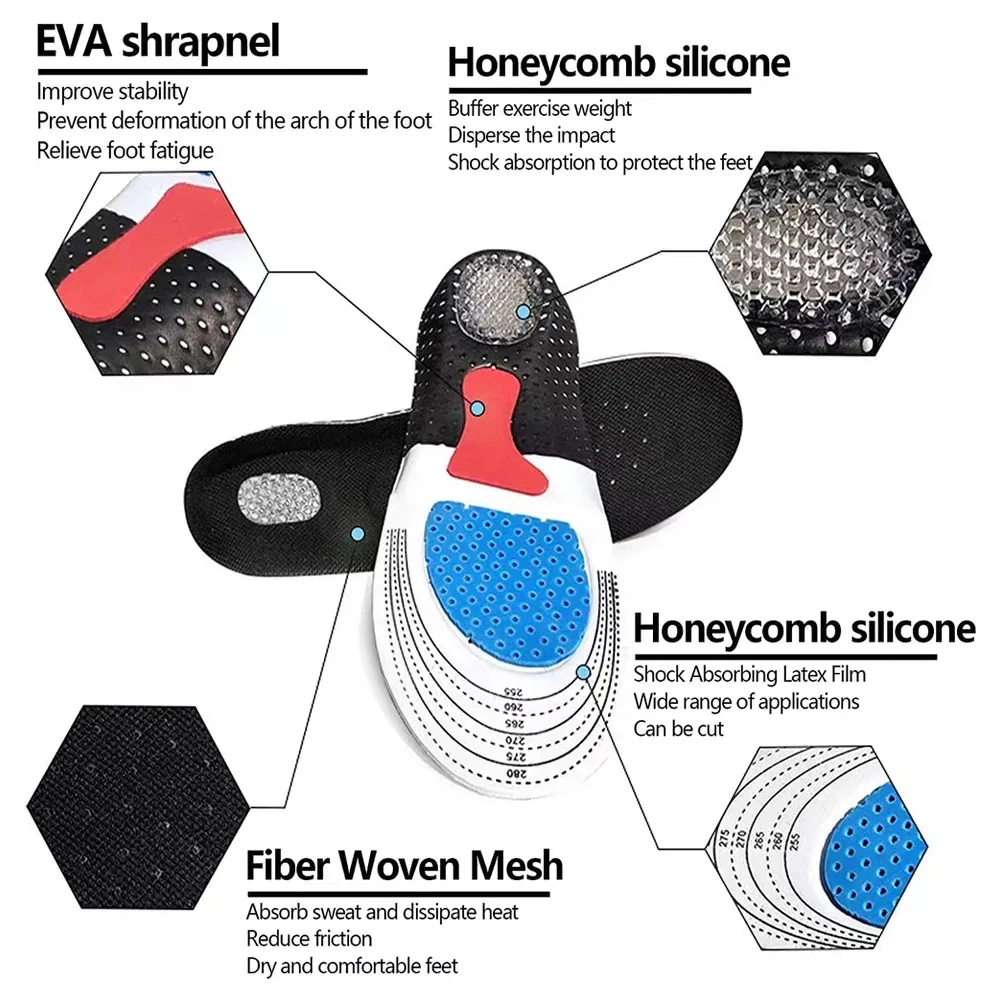 Silicone Sport Insoles for Shoes Men Women Orthotic Flat Feet Arch Support Breathable Running Cushion Orthopedic Gel Insoles