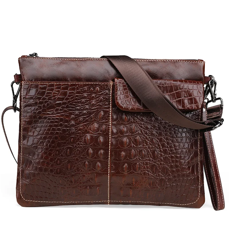 

First Bag Crocodile Layer Bag Briefcase Cowhide Casual Horizontal Shoulder Pattern Men's Men's Leather Messenger Business Bag