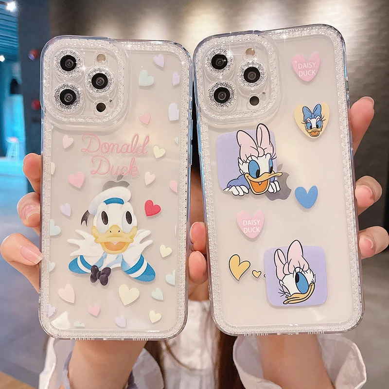 

Cartoon Disney Donald Duck Daisy Flash drilling Phone Case for iPhone 11 12 13 mini pro XS MAX 8 7 6 6S Plus X 5S SE XR case