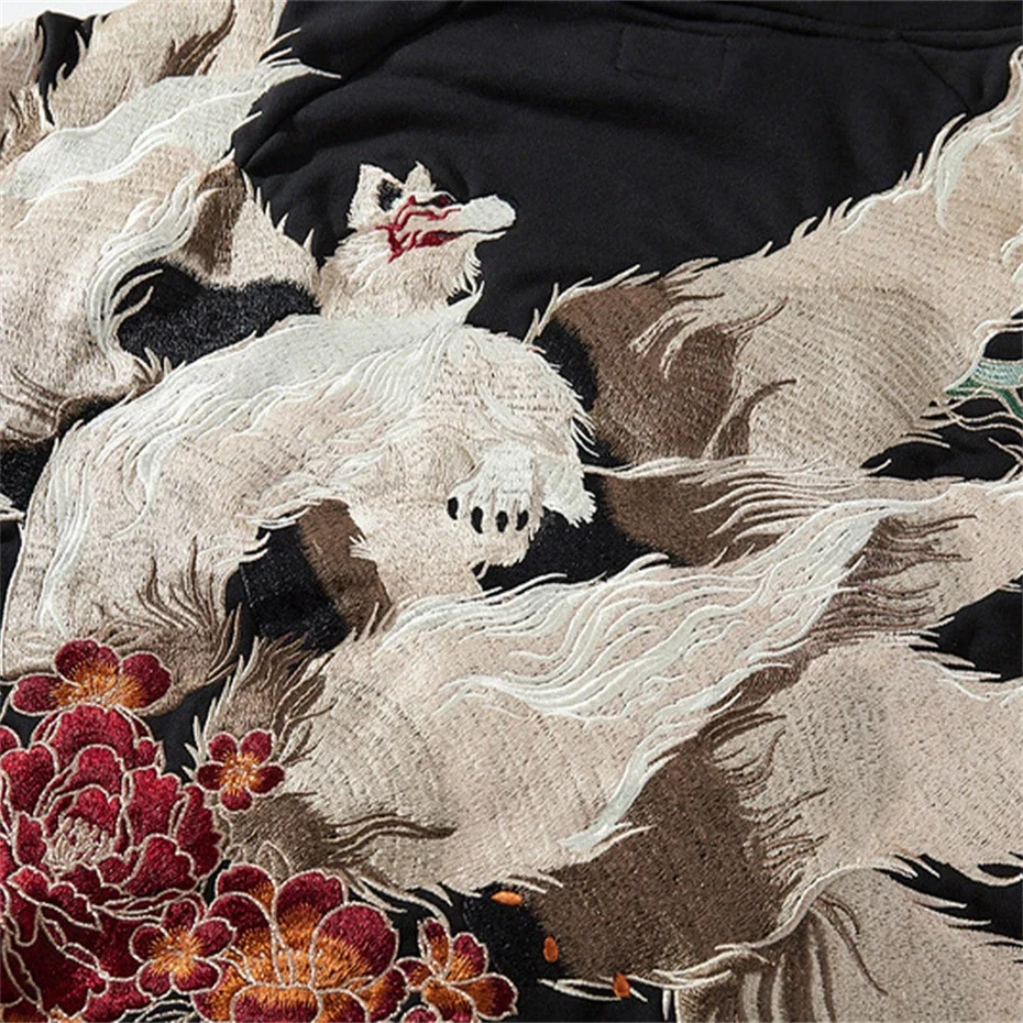 Винтажная толстовка с капюшоном для мужчин Y2K хип-хоп девятихвостая лиса