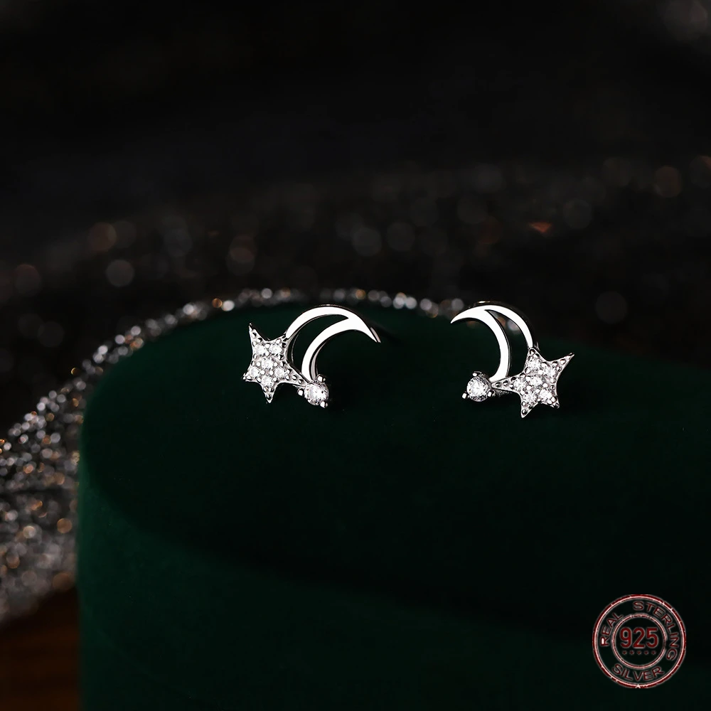 

Женские серьги-гвоздики из серебра 925 пробы, с Луной и звездами