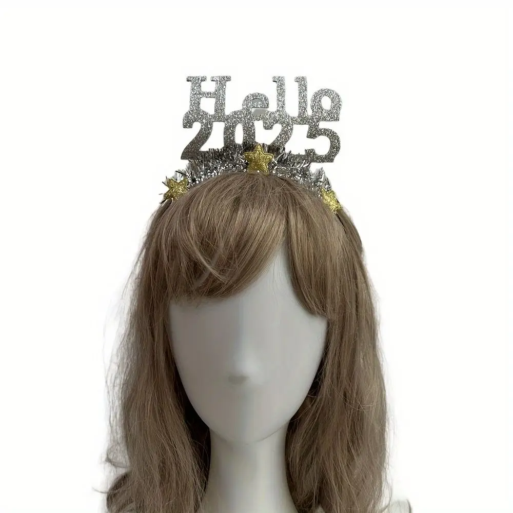 Hello 2025 с Новым годом повязка на голову блестками и звездами рождественский