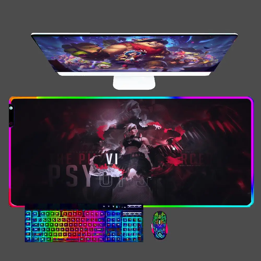 

VI League Of Legends Mouse Pad RGB Office Gaming LED Mousepad Accessories Carpet Gamer PC Computer Keyboard For LOL Desk Mat XXL