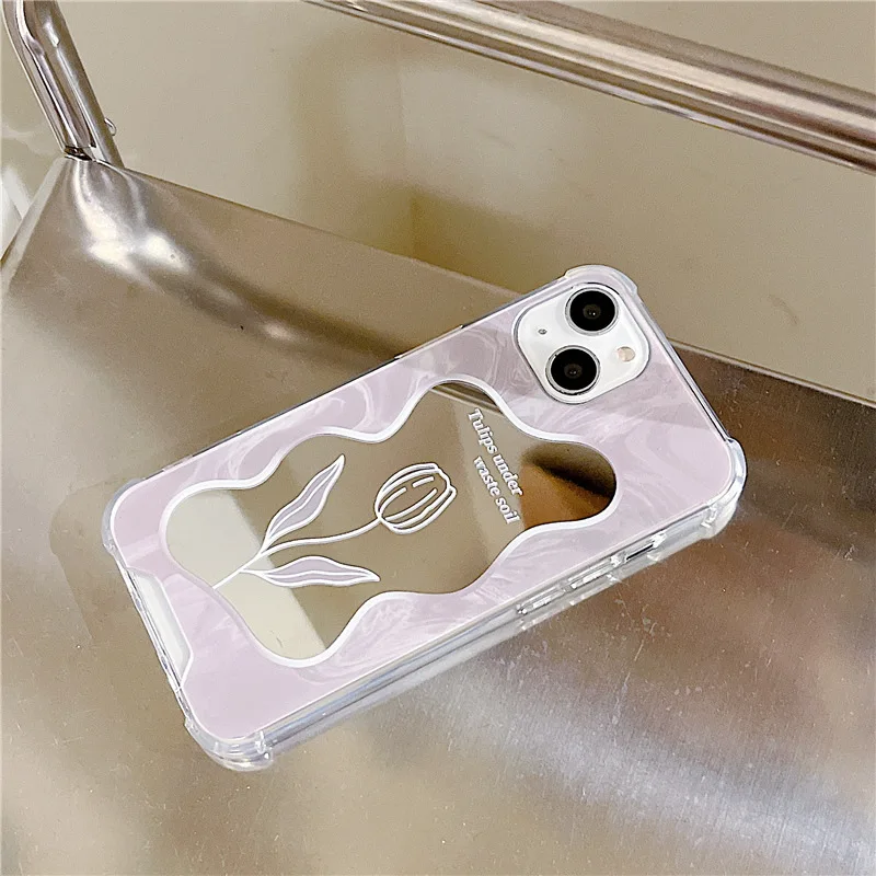 

Ins Style Tulip Electroplated Mirror Phone Case for IPhone 14 13 12 11 Pro XS Max 8 7 Plus XR Shockproof Phone Cover