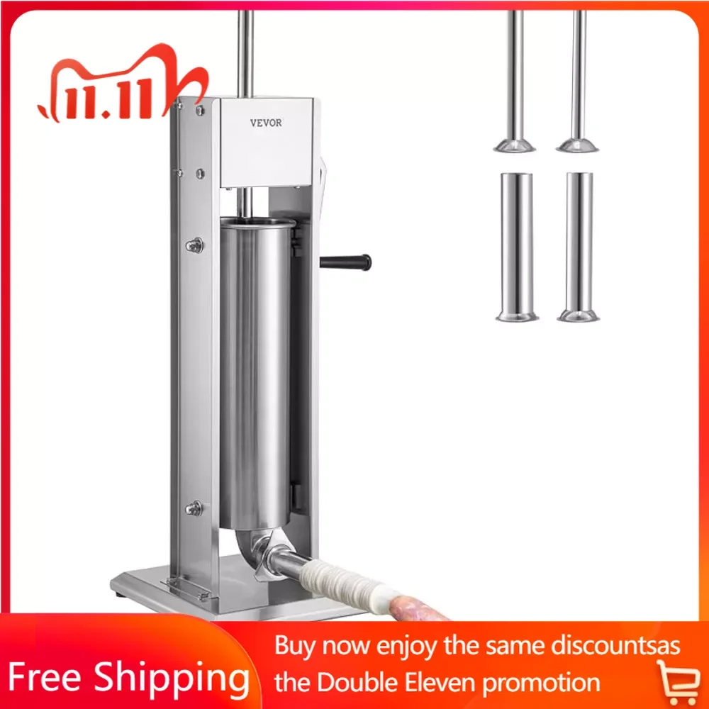 

15LBS/7L Capacity Food Processor Two Speed 304 Stainless Steel Vertical Stuffer Sausage Filling Machine With 4 Stuffing Tubes