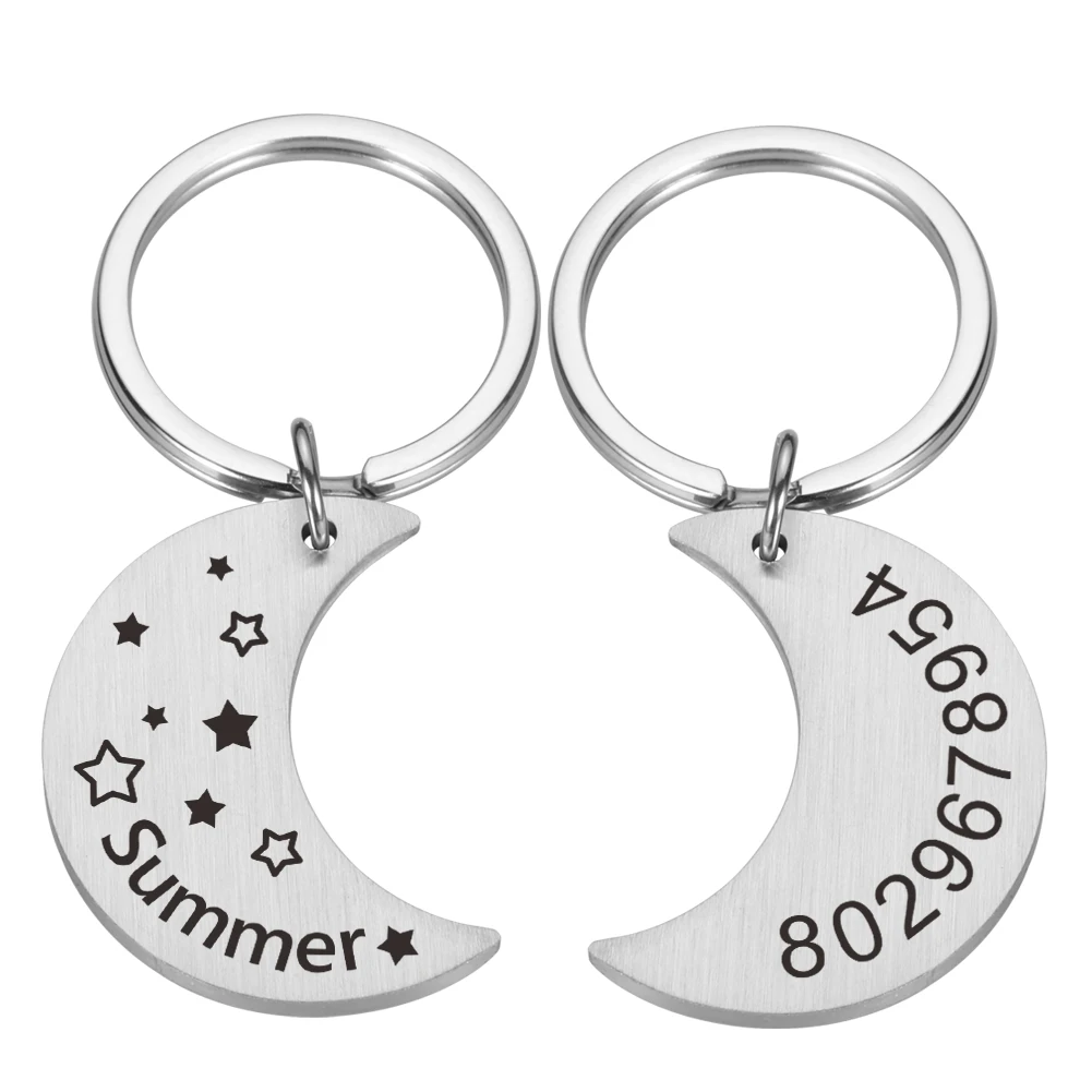 personalized collar pet id tag engraved pet id name phone number for cat puppy dog tag pendant keyring moon pet accessories free global shipping