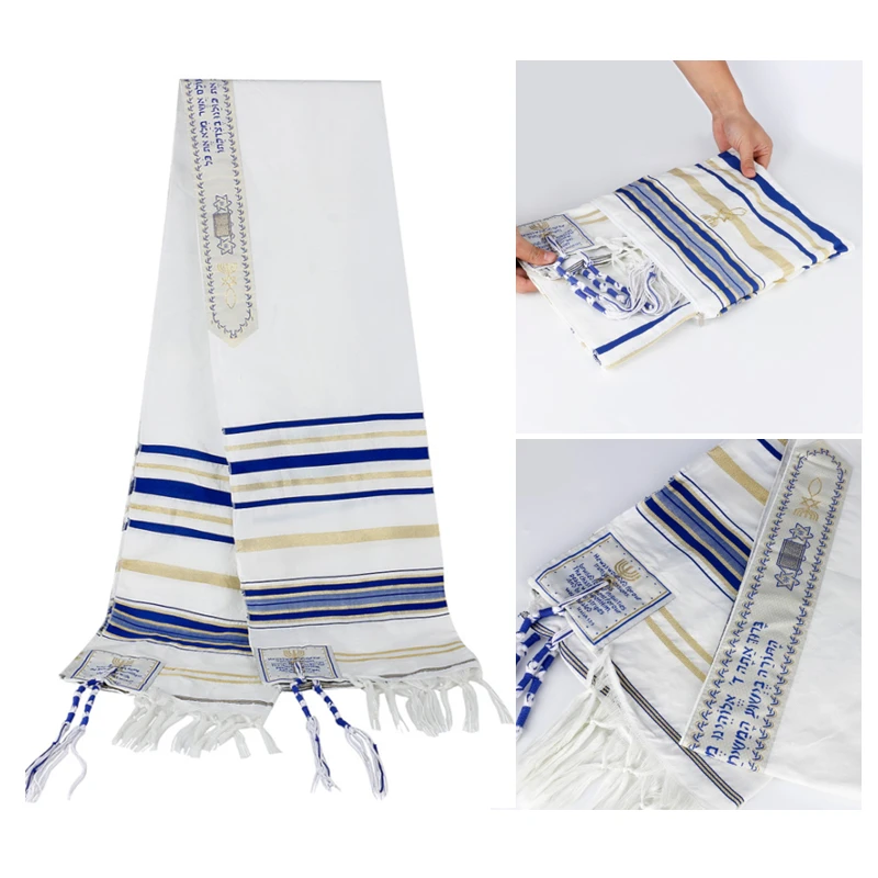 Jewish Tallit Prayer Shawl Talit with Talis Bag Christian Messianic Tzitzits Tassel Prayer Scarf Blue Navy Scarves for Women Men