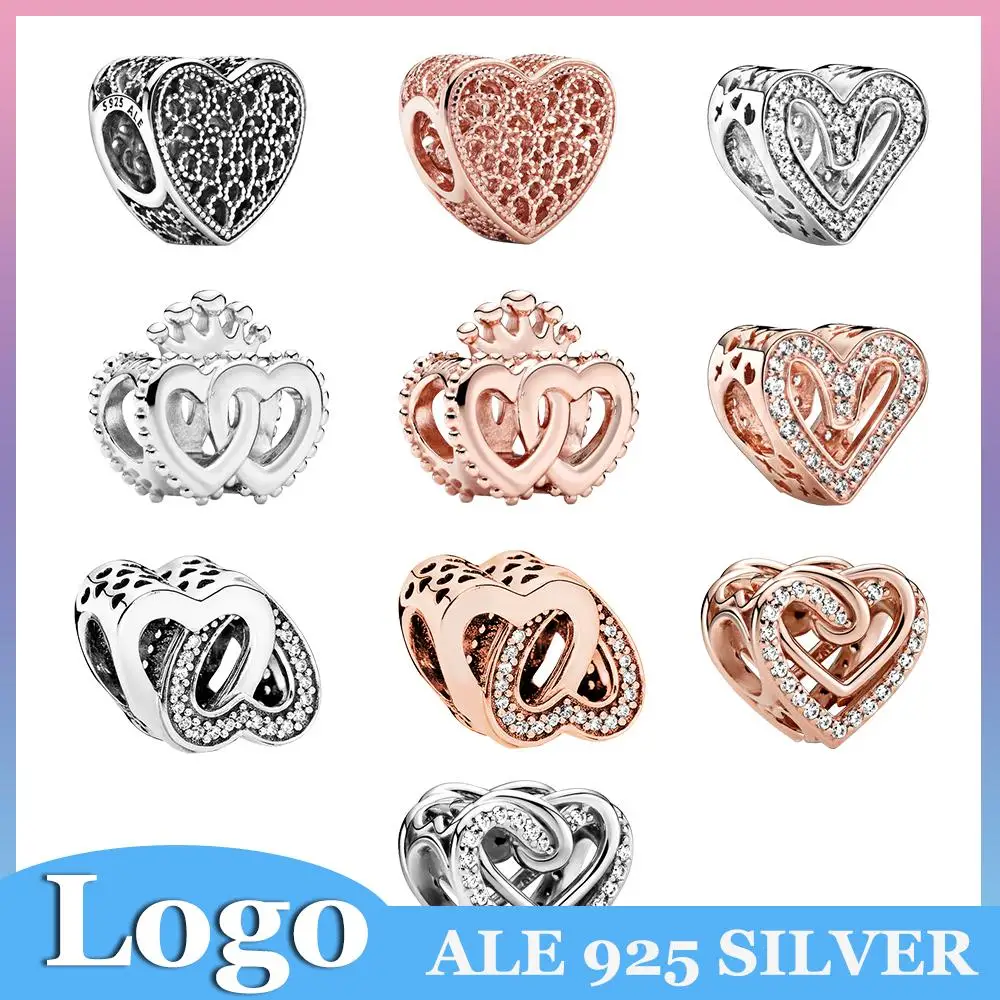 

100% S925 Sterling Silver Pandora Sparkling Heart Shape Charm Beads For Women Original Bracelet Jewelry DIY Gifts