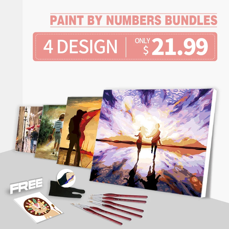 

RUOPOTY 4pc/lot DIY Painting By Number 40x50cm Shop in Buddle Figures Landscape Wall Art Coloring By Number Picture Drawing Gift