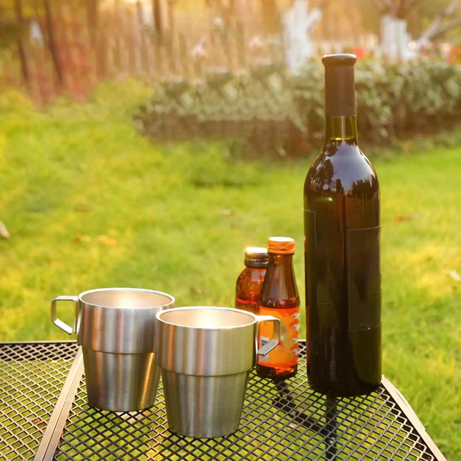 

1Set Coffee Cups Double Layer Stackable Stainless Steel Drinking Cups Tea Cup Beer Mugs for Party Driving Outdoor Camping Picnic