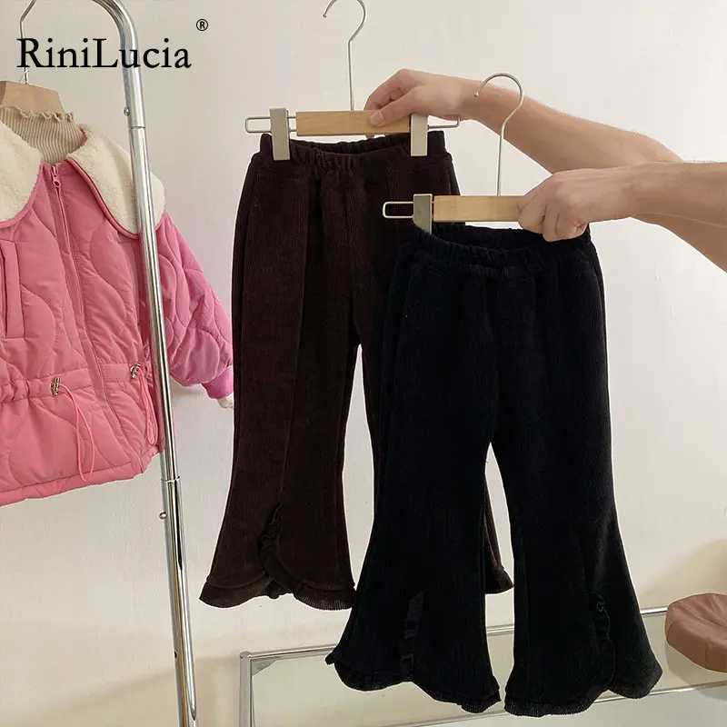 

RiniLucia Winter Girls Solid Corduroy Flared Pants Sweet Girls Baby Mid Waist Elasticity Trousers Leggings Children's Pant