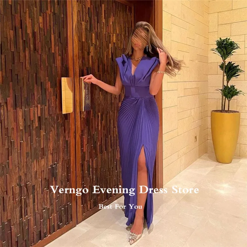 

Темно-фиолетовые Вечерние платья из Дубая Verngo с рукавами-крылышками и V-образным вырезом, с драпировкой, с Боковым Разрезом, элегантное вечернее платье
