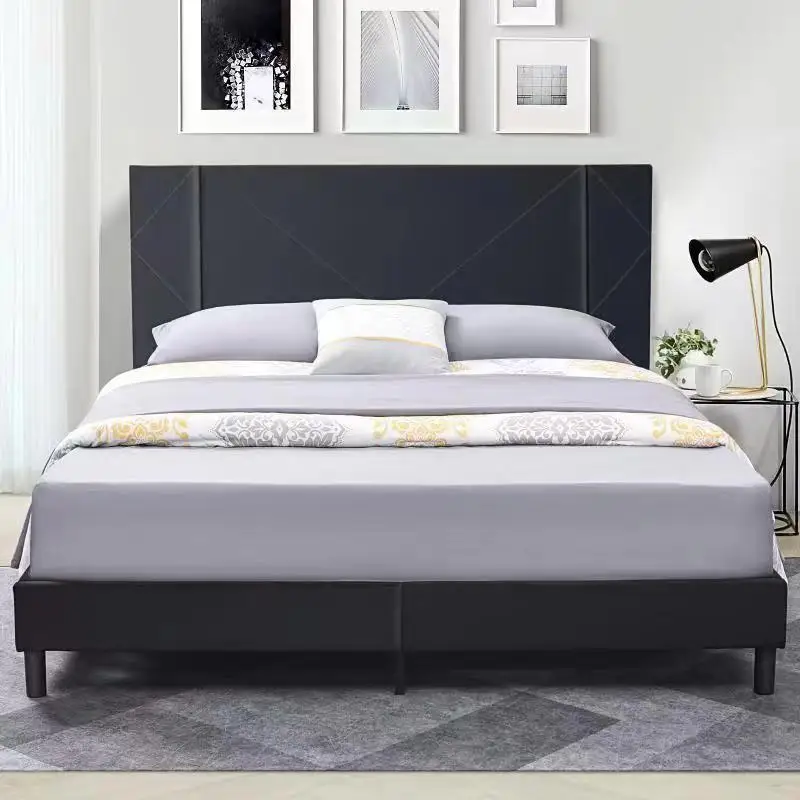 Velvet Upholstered Platform Bed with Full Headboard, Full Size Bed Frame, Mattress Foundation,Strong Wood Slat Support Bed Frame