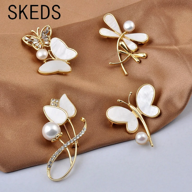 

SKEDS High Quality Fashion Butterfly For Women Vintage Pearl Brooches Jewelry Wedding Party Cloth Brooch Pin Corsage Lady Badges