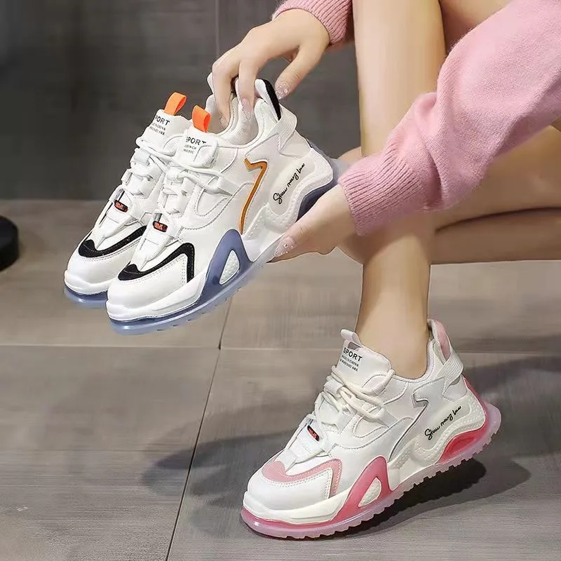 

Женские удобные кроссовки на платформе, Вулканизированная подошва, на шнуровке, Уличная обувь для бега