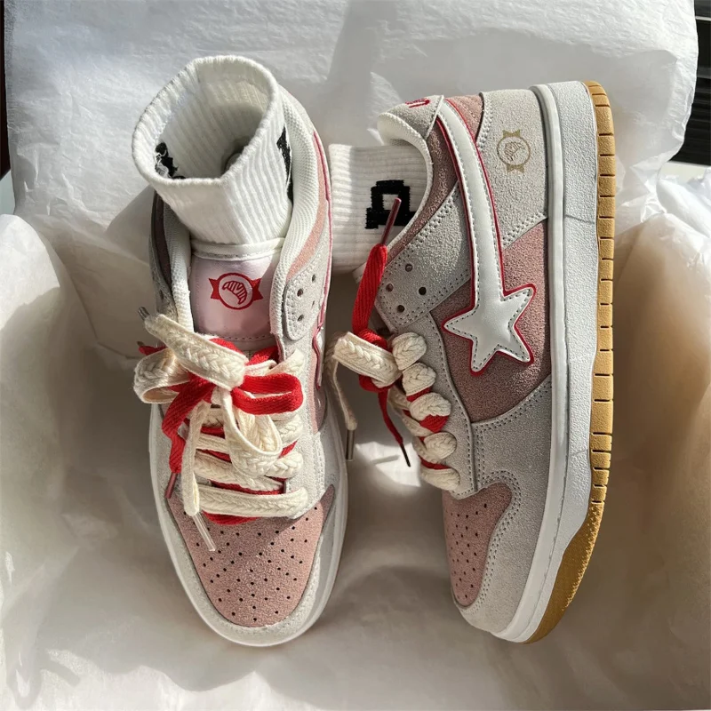 SHANPA Green Fashion Summer Women Sneakers Star Pattern Flat Vintage Casual Shoes Breathable Vulcanized Lace-Up Ladies Shoes New