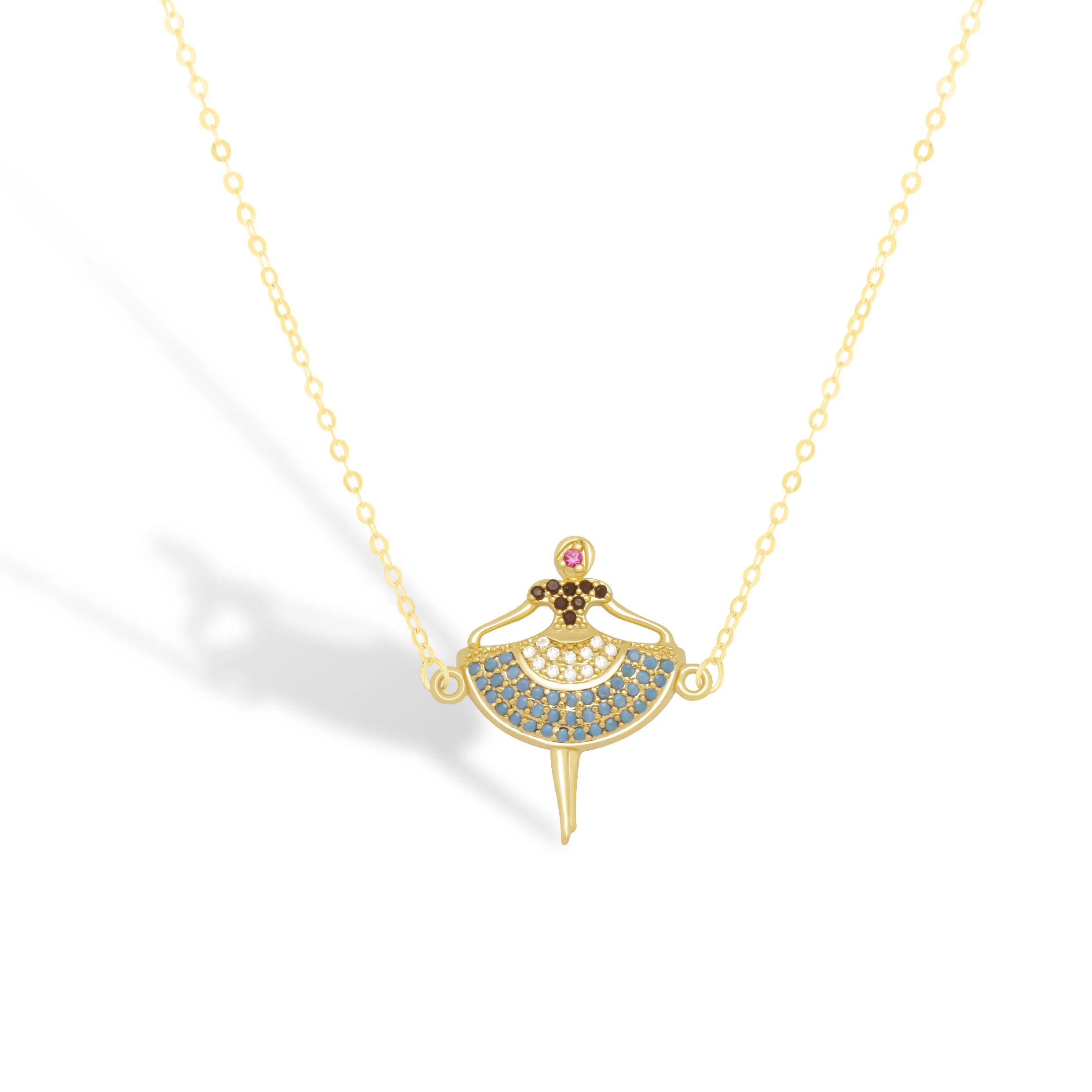 

AAA Cubic Zirconia Stones Gold-plated The Ballet Girl Pendant Chain Necklace Choker Women 2022 New Fashion CZ Dance Jewelry Gift