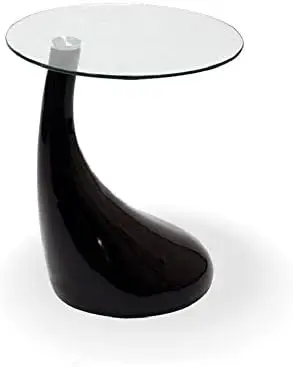

White Round Top for Living Room,Offices, Bed Side Glass End Table with High Gloss Base, 18