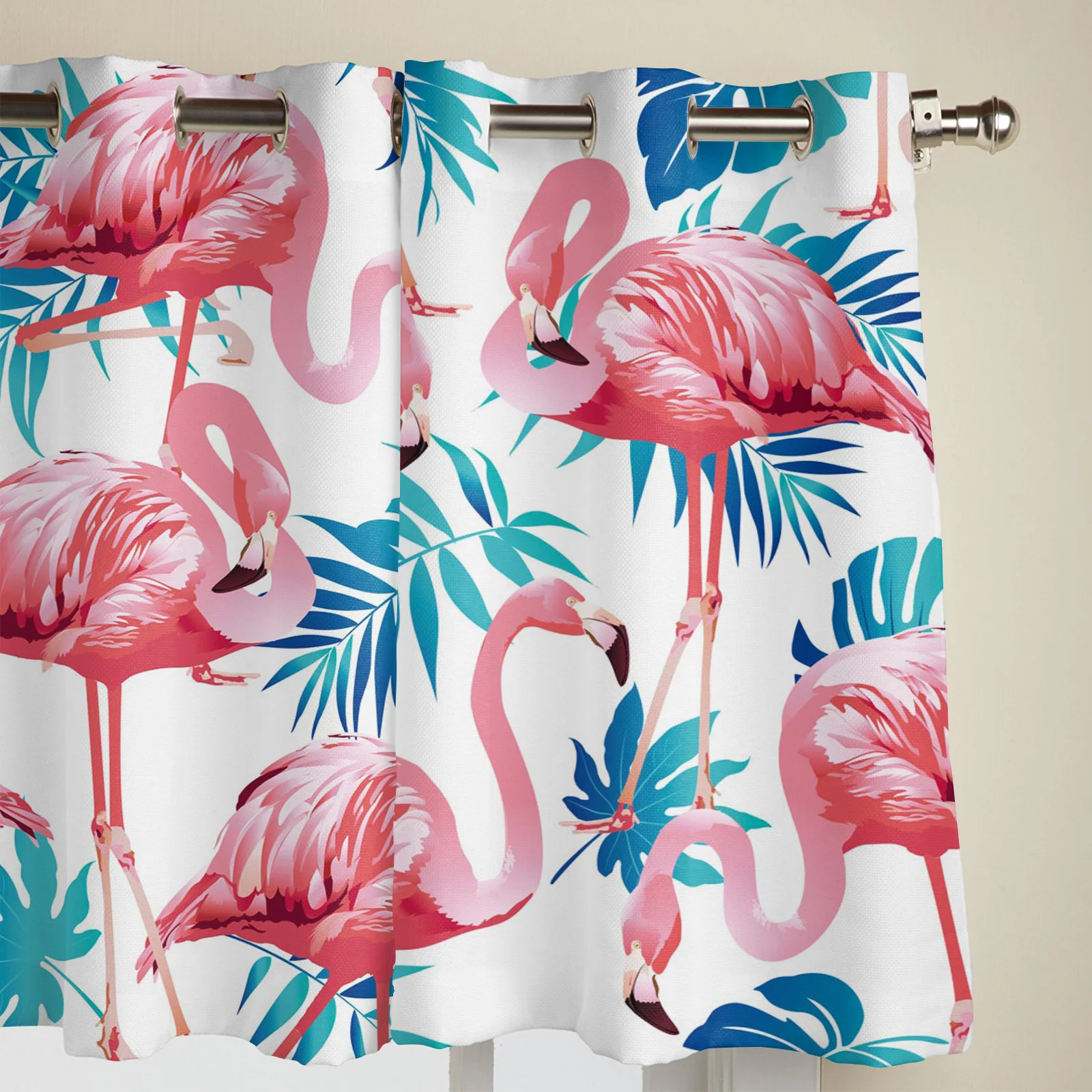 Занавески для спальни и кухни декоративные шторы на окна с розовыми фламинго