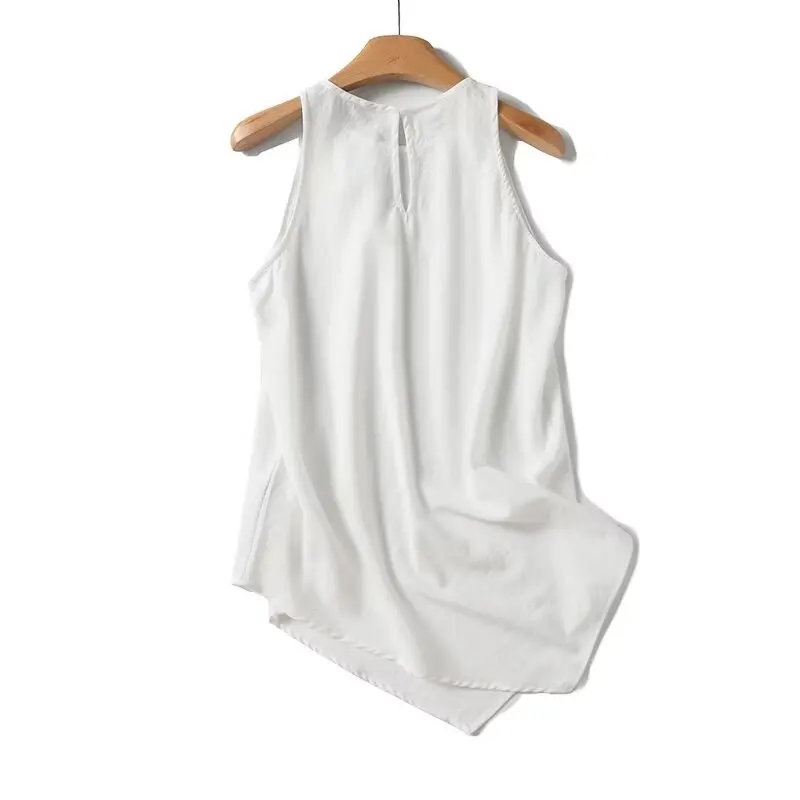 Maxdutti Повседневная модная белая майка без рукавов из хлопка и льна летняя блузка