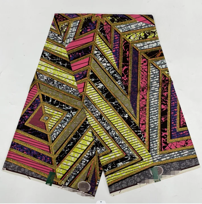 

2023 последний дизайн, 6 цветов, африканская ткань, золотой порошок, Анкара, 100% хлопок, ткань для шитья, восковая печать