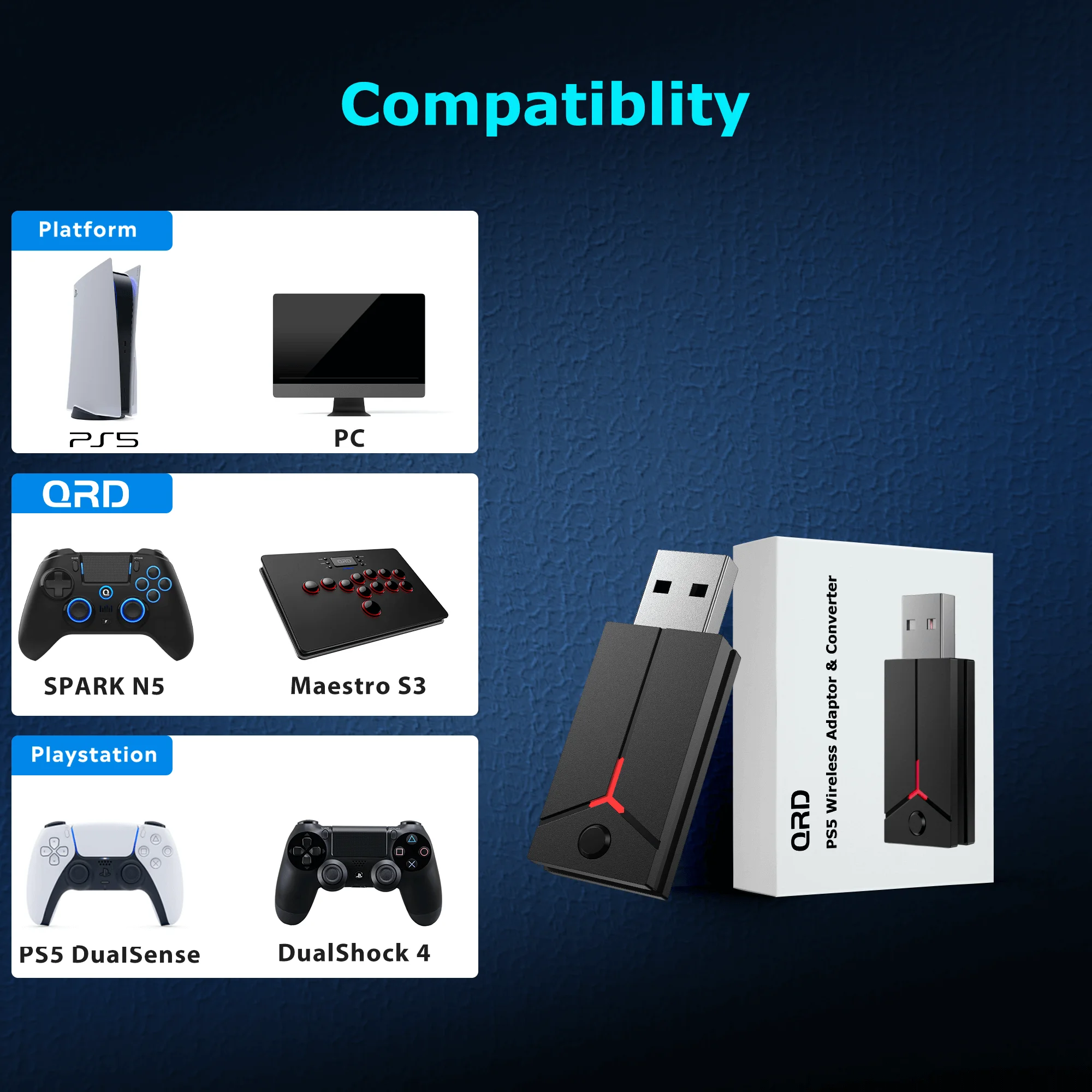Фото Беспроводной адаптер и преобразователь BLACKPILL PS5 для QRD Spark N5/Maestro S3/Arcade Stick/оригинальный контроллер Dualshock4 PS4 №5