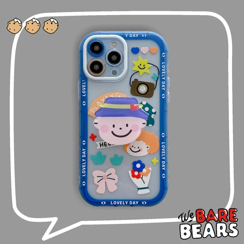 

Корейский милый чехол для телефона с мультяшным изображением шляпы мальчика ярлыка кронштейн для iPhone 11 12 13 Pro Xs Max Xr X 7 8 Plus Чехлы Мягкий проти...