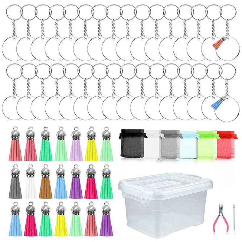

313Pc Acrylic Keychain Blanks, Clear Circle Discs Keychain Rings Keychain Tassel Yarn Bags Jump Rings With Needle Pliers