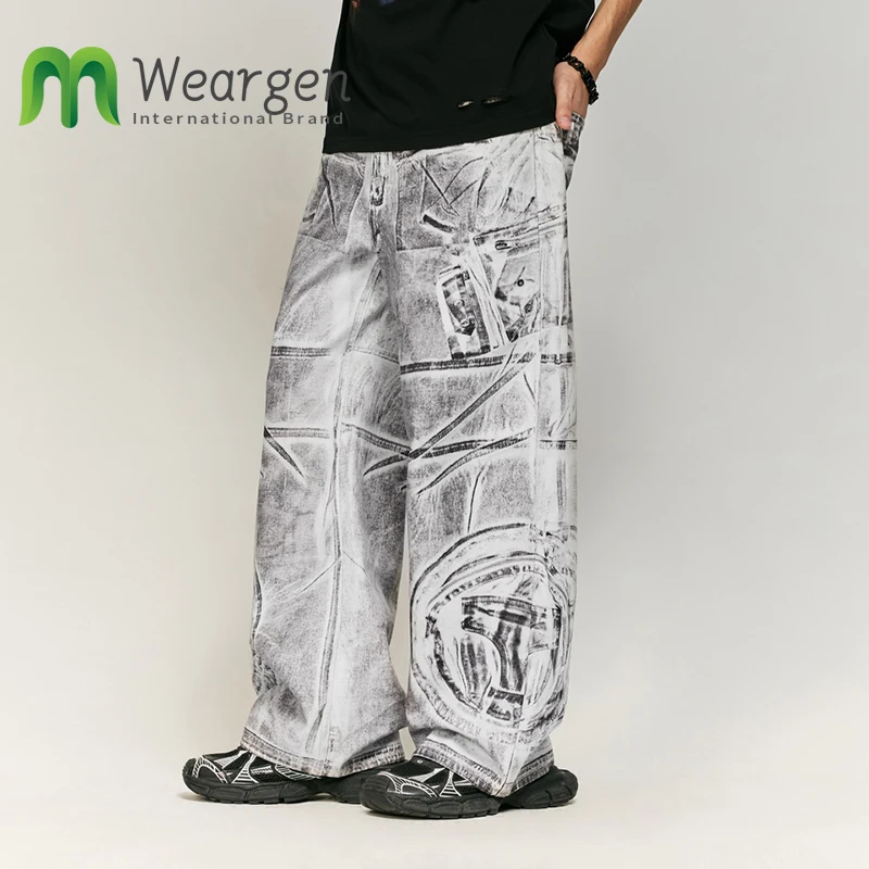 Мужчины сращиваются ​ Цветные матовые джинсы с цифровым принтом осень-зима