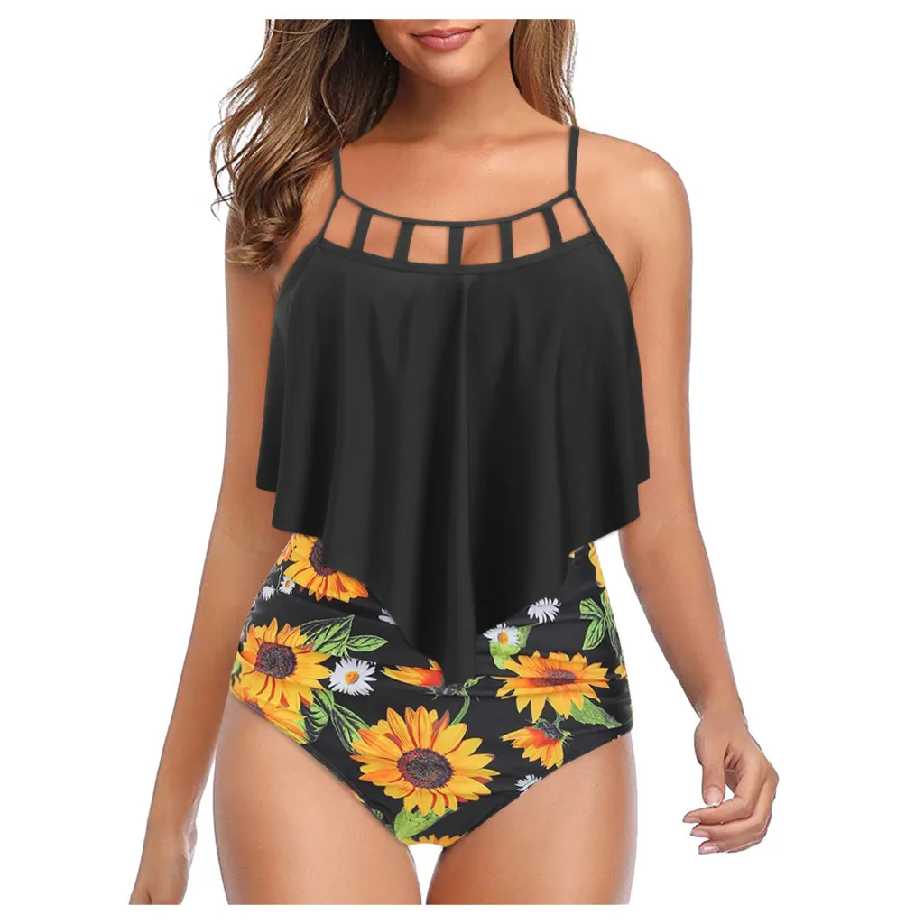 Floral Bikini 2021 High Waist Animal Print Tankini Swimsuit Brazilian Ruffle Plus Size Swimwear For Girl | Спорт и развлечения