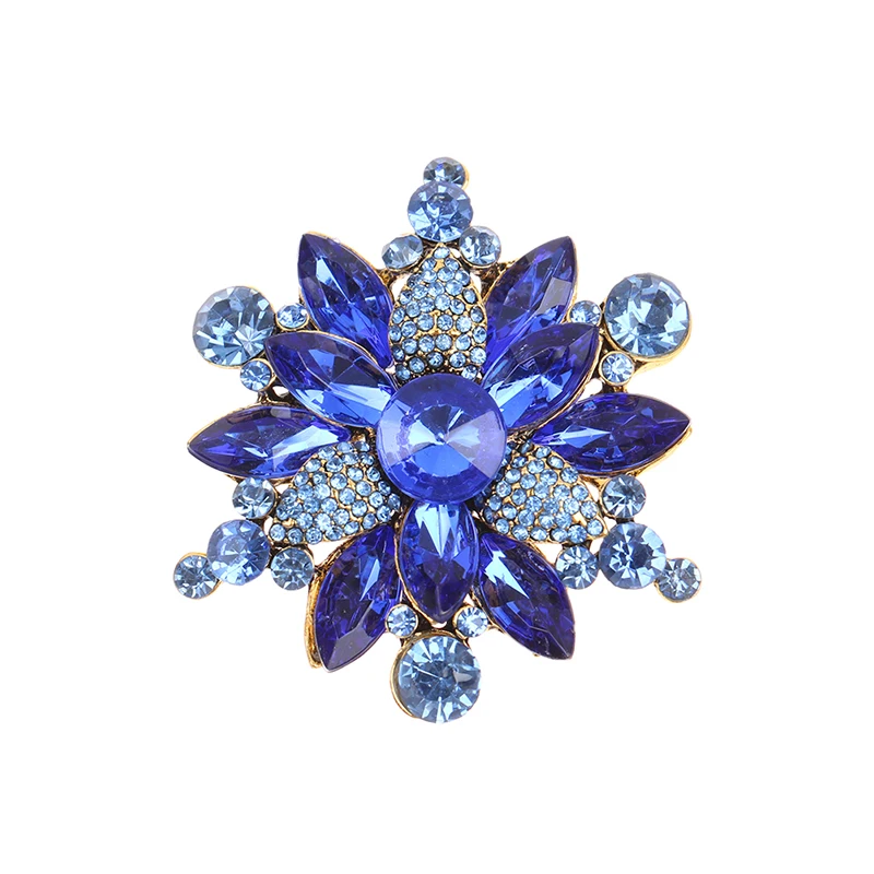 

Crystal Flower Brooch Pins Women Deep Blue Flower Broches Plant Elegant Badge Jewelry Fashion Wedding Party Brooch Fashion Gifts