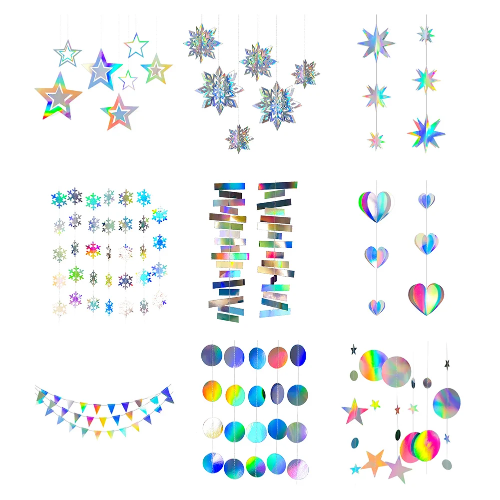 

Mirror Star Paper Round Garland Flash Banner Hanging Ornaments Baby Shower Curtain Decor Home Birthday Party DIY Wedding Decor