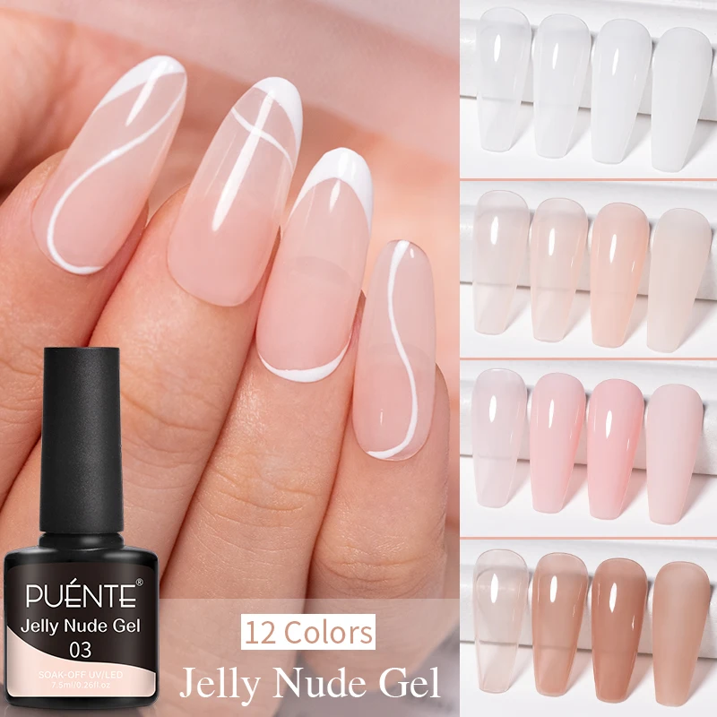 

PUENTE Jelly Nude Gel Nail Polish 7.5ML Nude Pink Color Jelly Nail Gel Polish Soak Off UV Gel Manicure Semi-Permanent Varnish