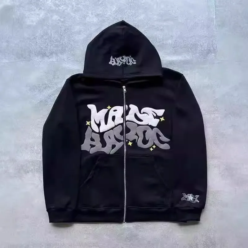 Осенне-зимняя толстовка с капюшоном в стиле панк хип-хоп худи на молнии принтом