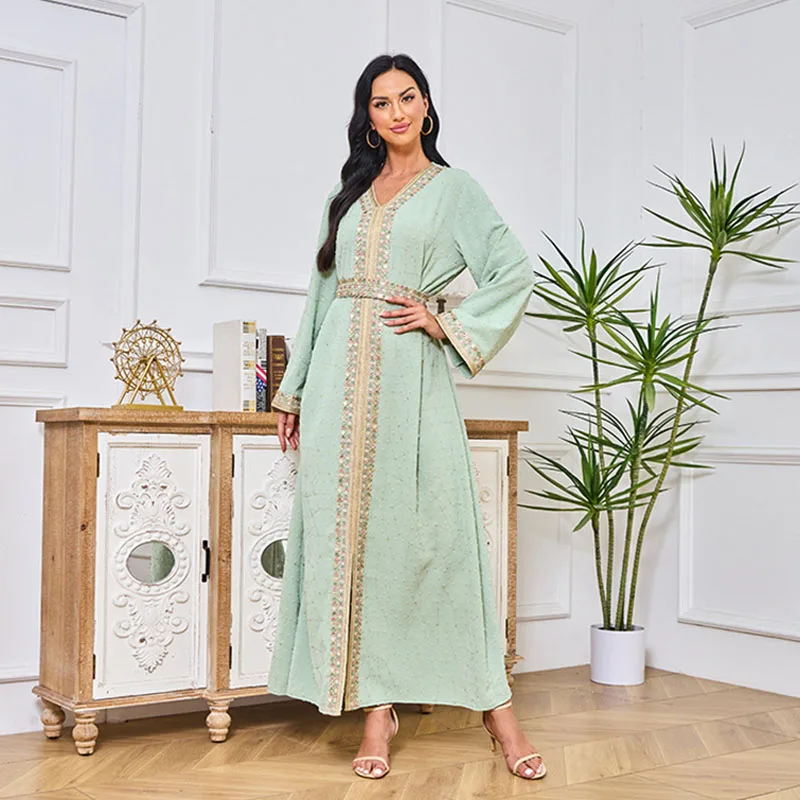 

Embroidery Muslim Women Maxi Dress Eid Ramadan Abaya Dubai Turkey Kaftan Gulf Jalabiya Saudi Arabic Robe Morocco Abayas Caftan