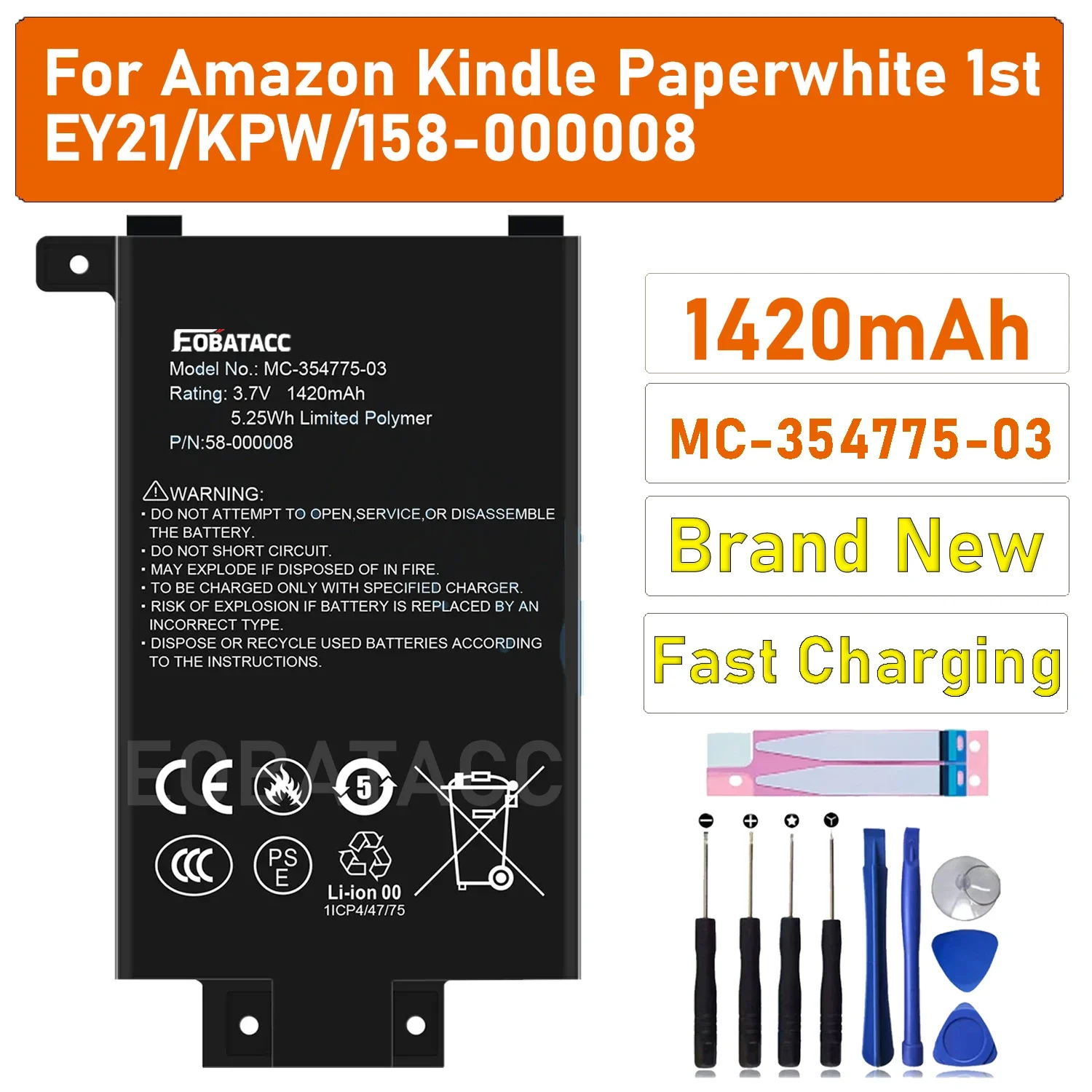 Аккумулятор 3 7 В 1420 мАч 5 25 Втч для Amazon Kindle PaperWhite S2011-003-S 58- 000008 MC- 354775 -03 DP75S