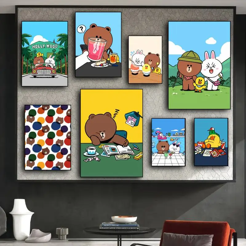 Lines Cartoon Friend Town Browns Bear POSTER Prints Wall Pictures Living Room Home Decoration Small