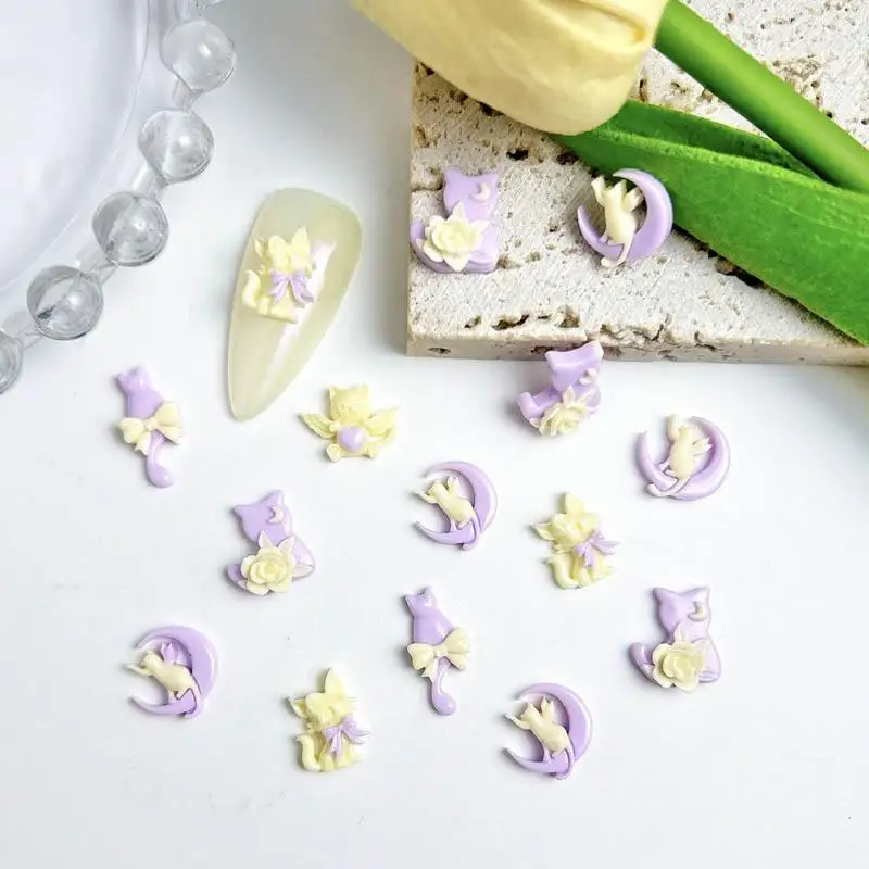 20 шт. подвески для ногтей в виде Луны и кошек