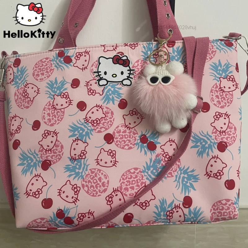 Y2k Large Capacity Shopping Fashion Handbag Sanrio Hello Kitty Print Tote Women Simple One Shoulder Portable Casual Bags Female