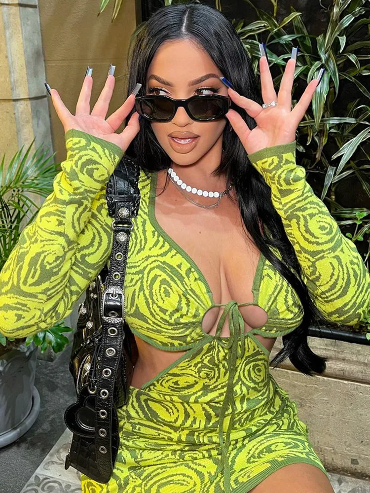 

Женское мини-платье с принтом Macheda, облегающие платья с длинным рукавом и принтом красителя, Клубная уличная одежда 2022, Y2K