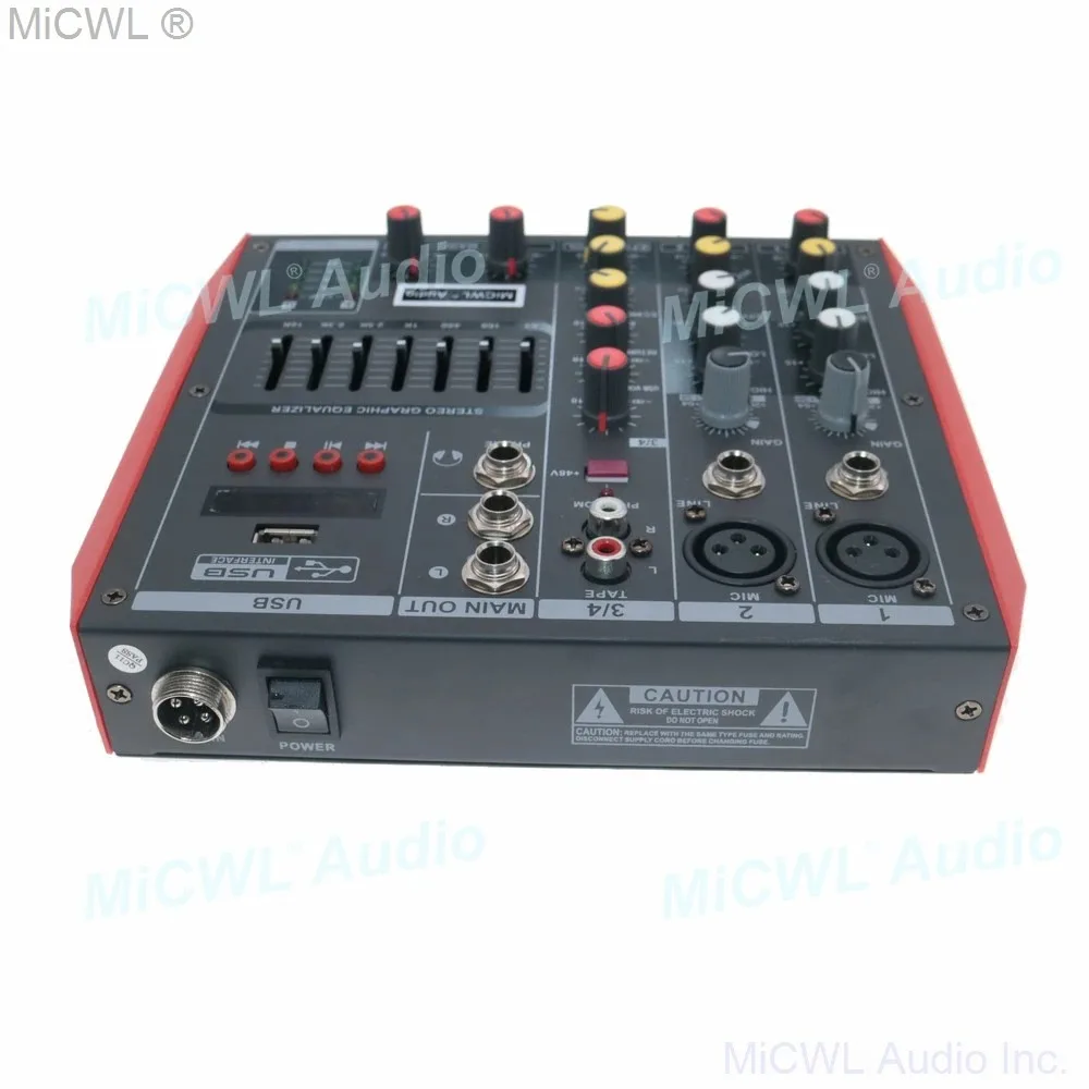 Фото MiCWL MG4 4-канальный Bluetooth аудиомикшер для сценических выступлений, компьютера, живых инструментов, мини-версия №3