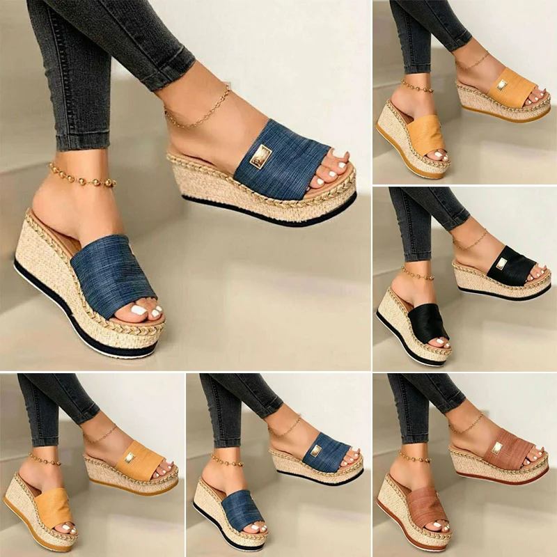 Women Wedges Platform Sandal Open Toe Thick Soft Sole Summer Beach Slippers Shoes