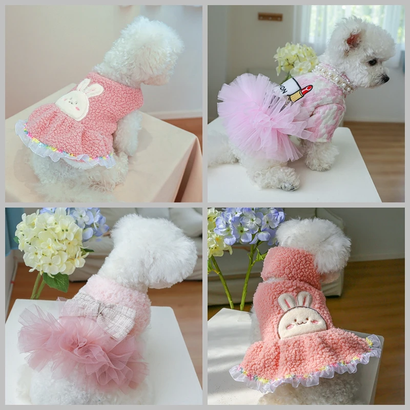 

Зимнее платье для собаки роскошные розовые кружевные свадебные платья принцессы пальто женское платье Маленькая Собака Щенок теплая утолщенная одежда для чихуахуа