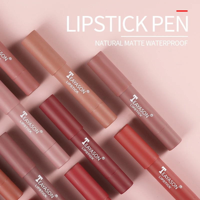 TEAYASON 12 Colors Non-stick Lipsticks Waterproof Sexy Red Lip Gloss Lipstick Pencil Makeup Cosmetics For Women images - 6