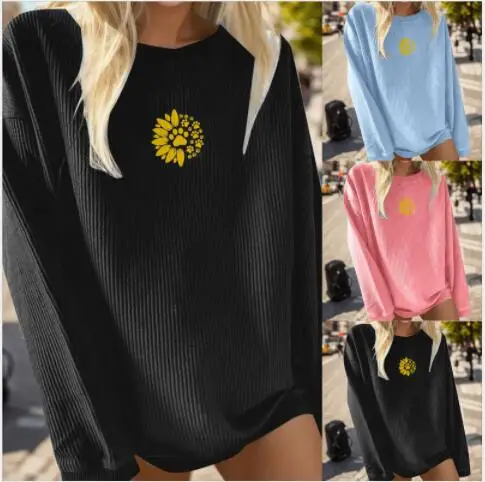 

Creative Small Print Round Neck Long Sleeve Sweatshirt Casual Sweatshirts Women