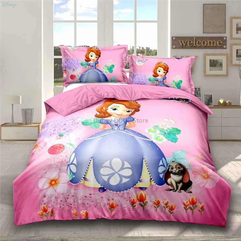 Pink Sofia The First Bedding Sets Disney Princess McQueen Spider Man Frozen Anna Elsa Print Duvet Cover Set Bed Sheet Pillowcase