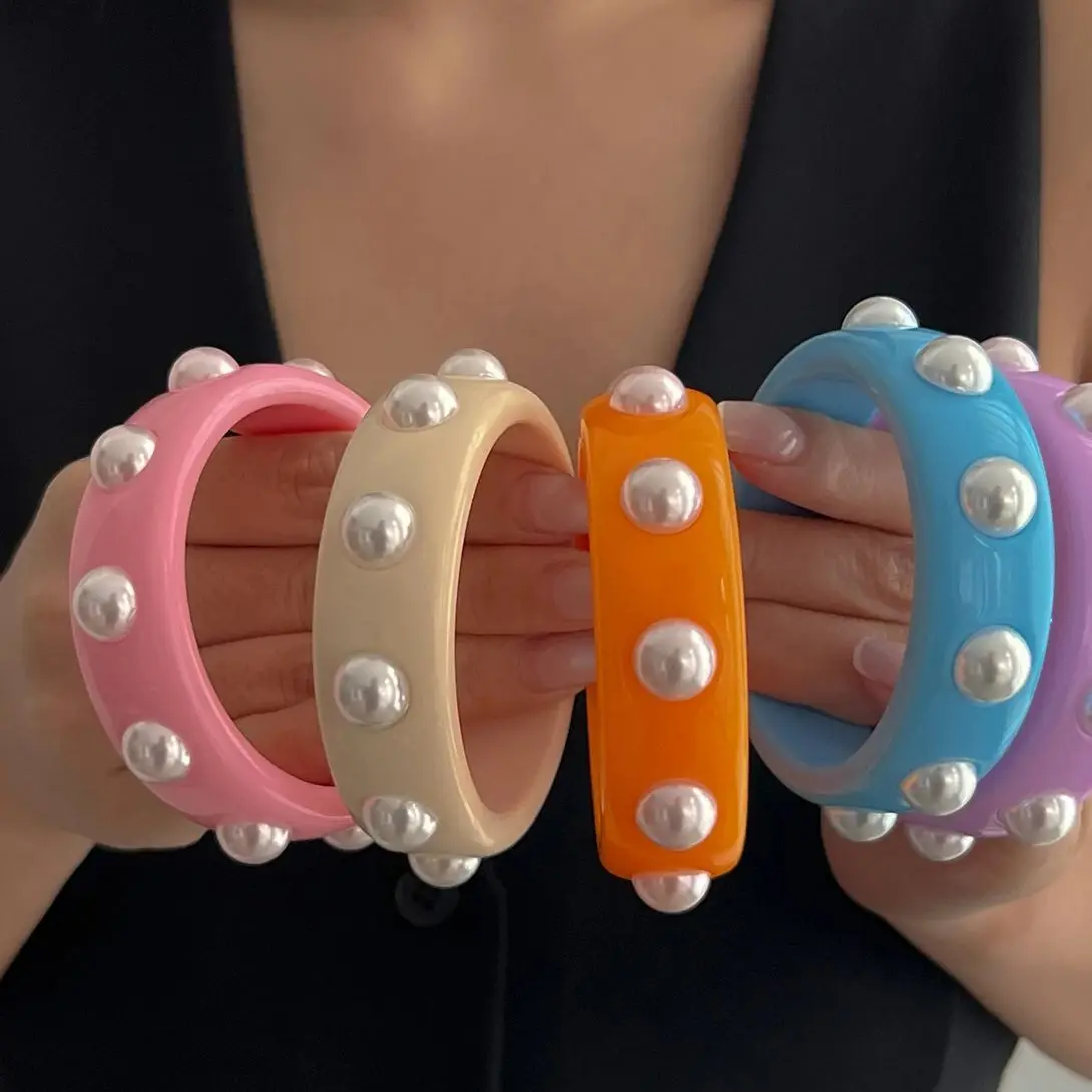 PuRui изысканные милые браслеты с искусственным жемчугом для женщин широкий