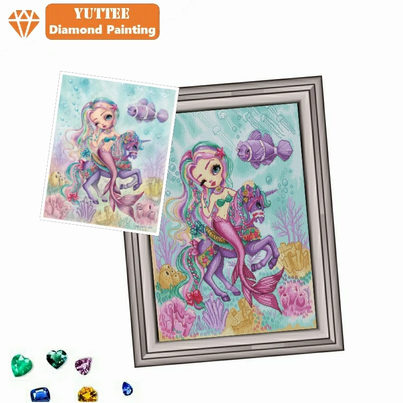 Мультфильм Единорог Девушка 5D Алмазная картина Мозаика Глубоководные красавицы